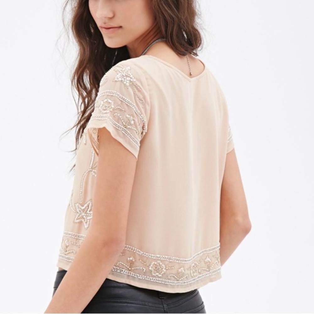 F21 blush metallic beaded embroidered sequin and beaded crop top small - Picture 3 of 6